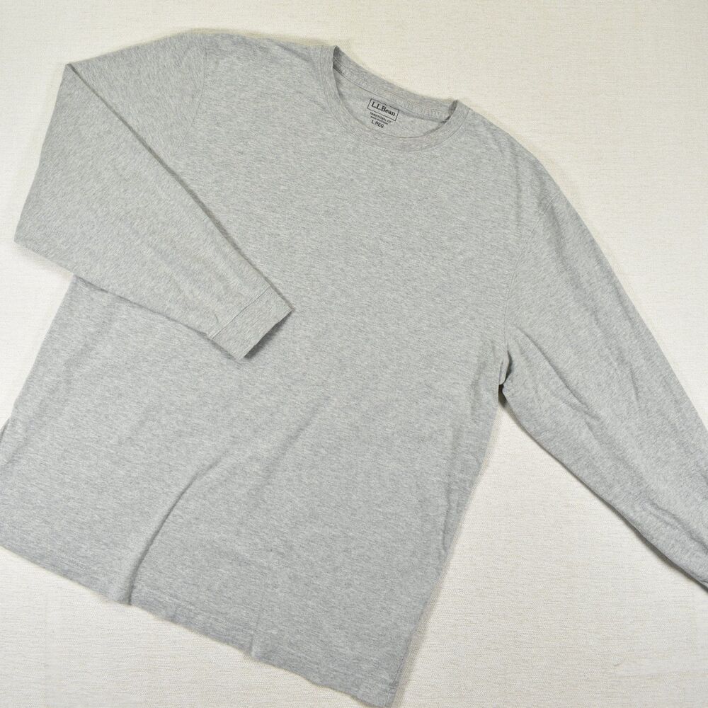 L.L.Bean Men’s L Reg Gray Traditional Fit Long Sleeve Crew Neck T-Shirt